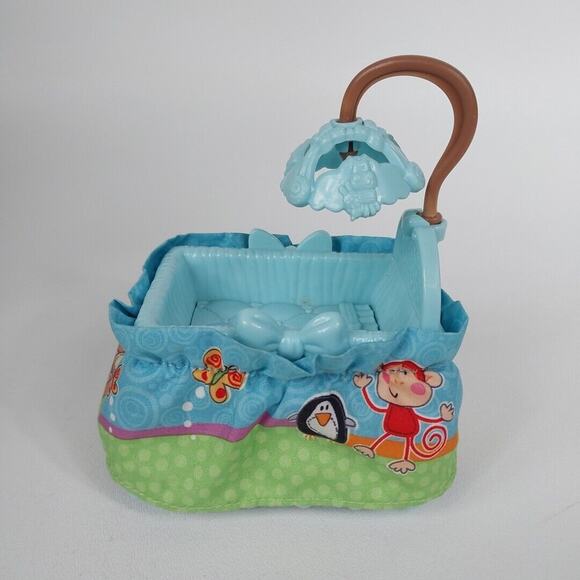Fisher Price Loving Family Dollhouse Blue Baby Crib Jungle Print 5 Inch 2007 - Picture 2 of 4